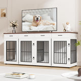 86.7 in Dog Crate Furniture for 2 Dogs, Extra Large Double Dog Cage Furniture TV Stand with Removable Divider