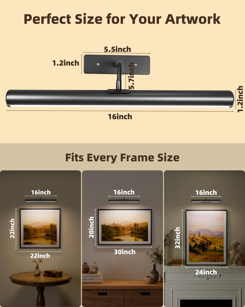 16inch Picture Lights for Wall, 6000mAh Rechareable with Remote