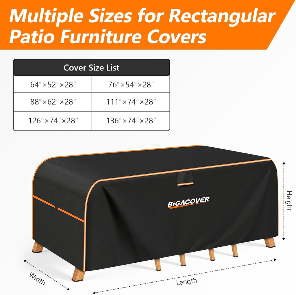 Patio Furniture Cover 110"L x 74"W x 28"H 600D Windproof Patio Table Cover | Outdoor Furniture Cover 600D Oxford