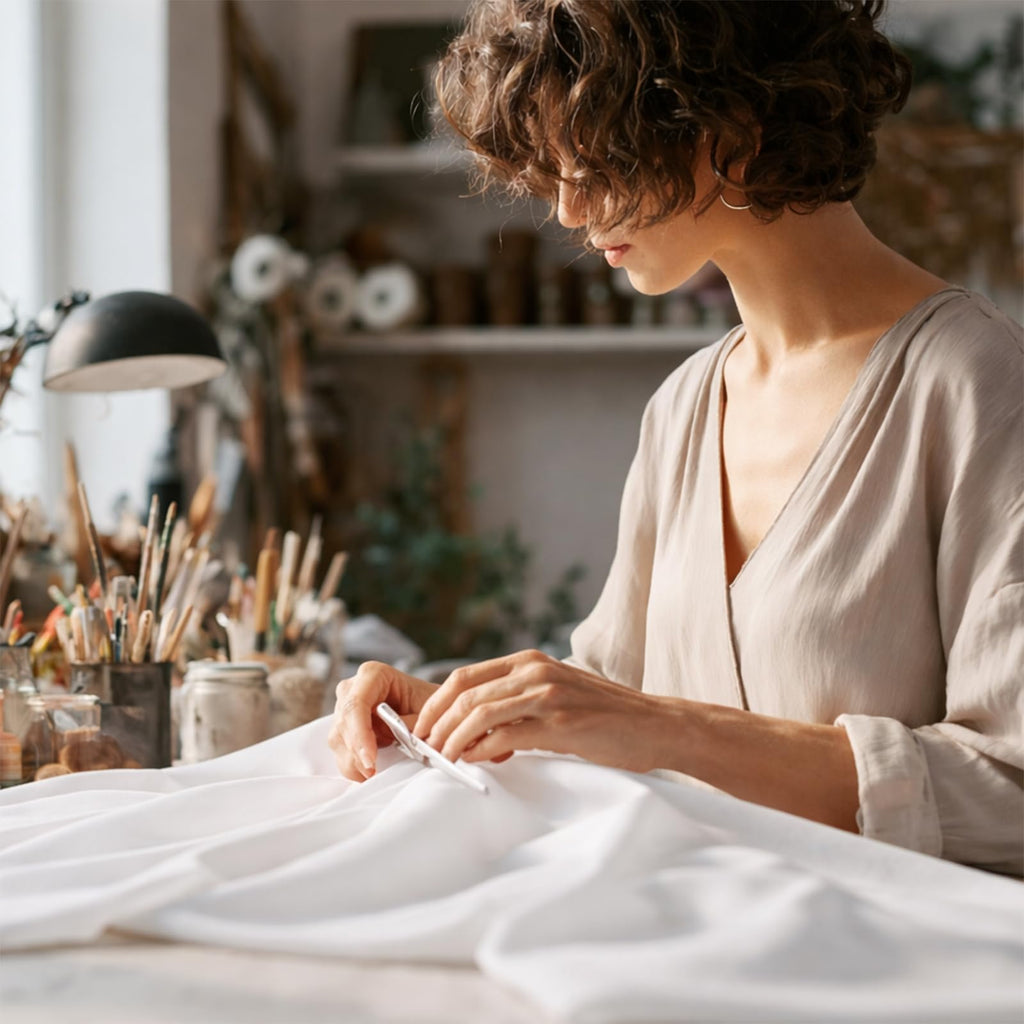 59" Wide White Fabric by The Yard, Premium Cotton Blend Cloth, Lightweight, Durable, Wrinkle-Resistant, for Cloth