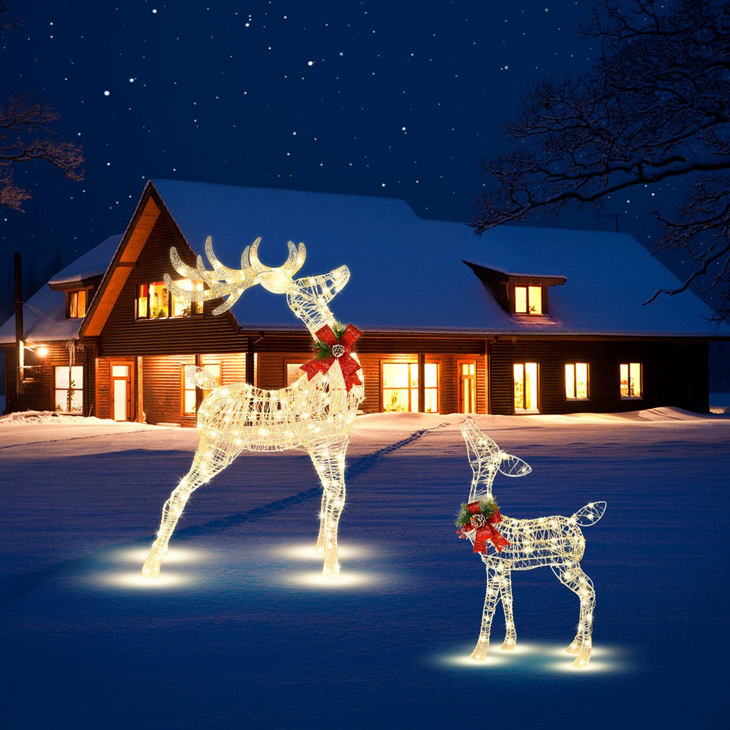 Lighted Christmas Reindeer, Outdoor 3D Standing Deer Decorations