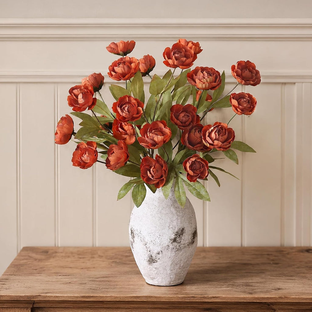 27" Faux Silk Peony Artificial Fall Flowers Stems for Vase (Orange) - Set of 6