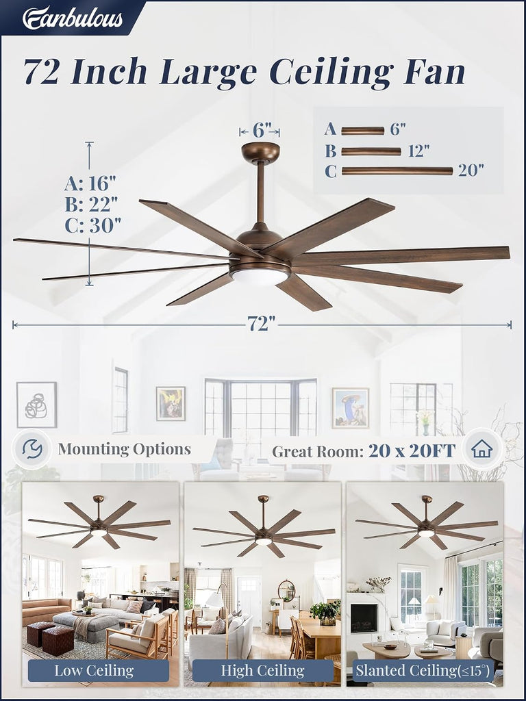 72" Ceiling Fan with LED Light and Remote - Antique Bronze