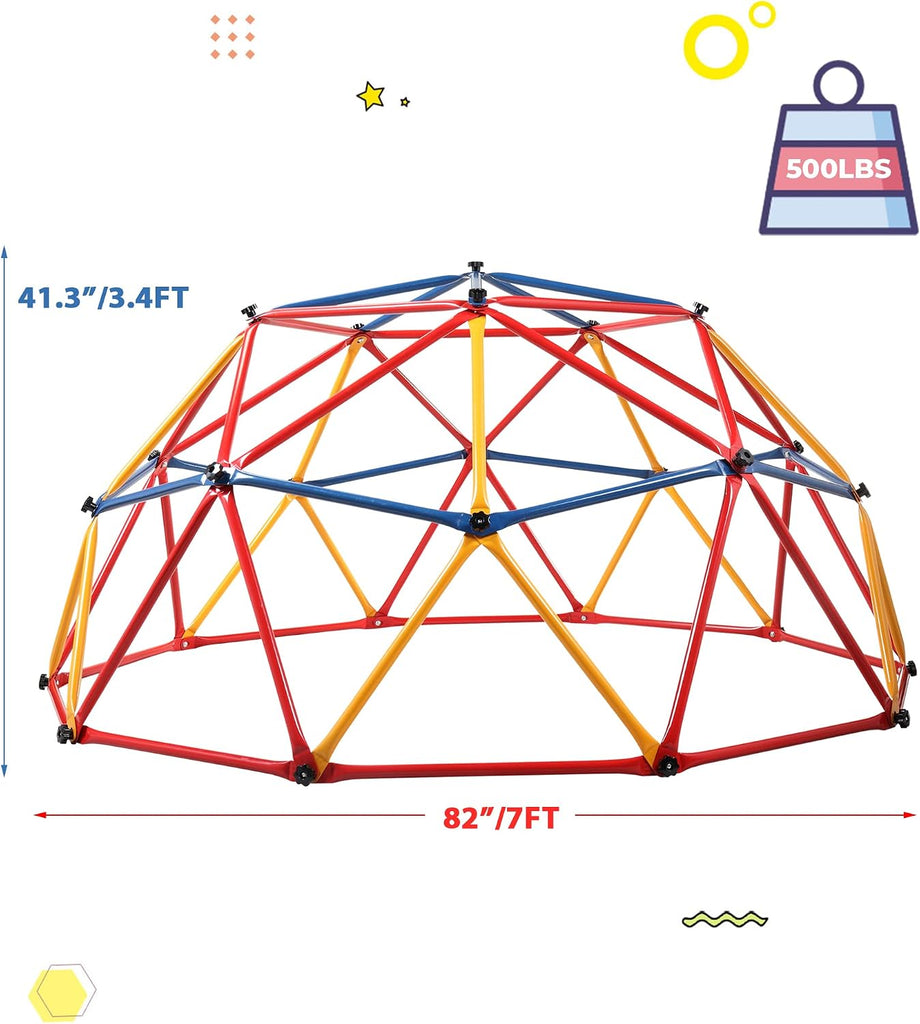 7ft Climbing Dome, Outdoor Geometric Dome Climber for Kids Ages 3-8, Toddler Jungle Gym, Metal, Anti-Rust, Playground