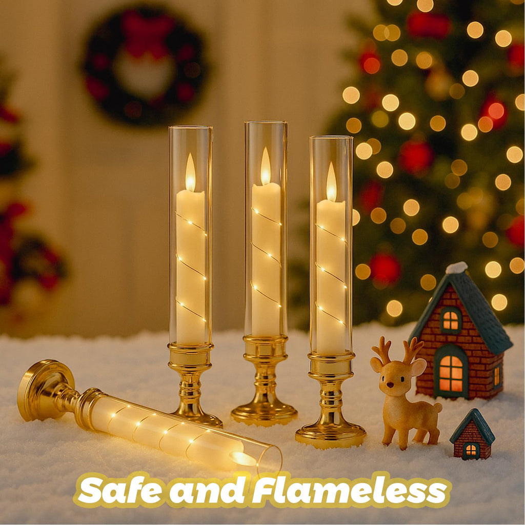 6PCS Flameless LED Candles with Timer, Flickering Battery Operated Candles with Embedded Star String Lights, Romantic
