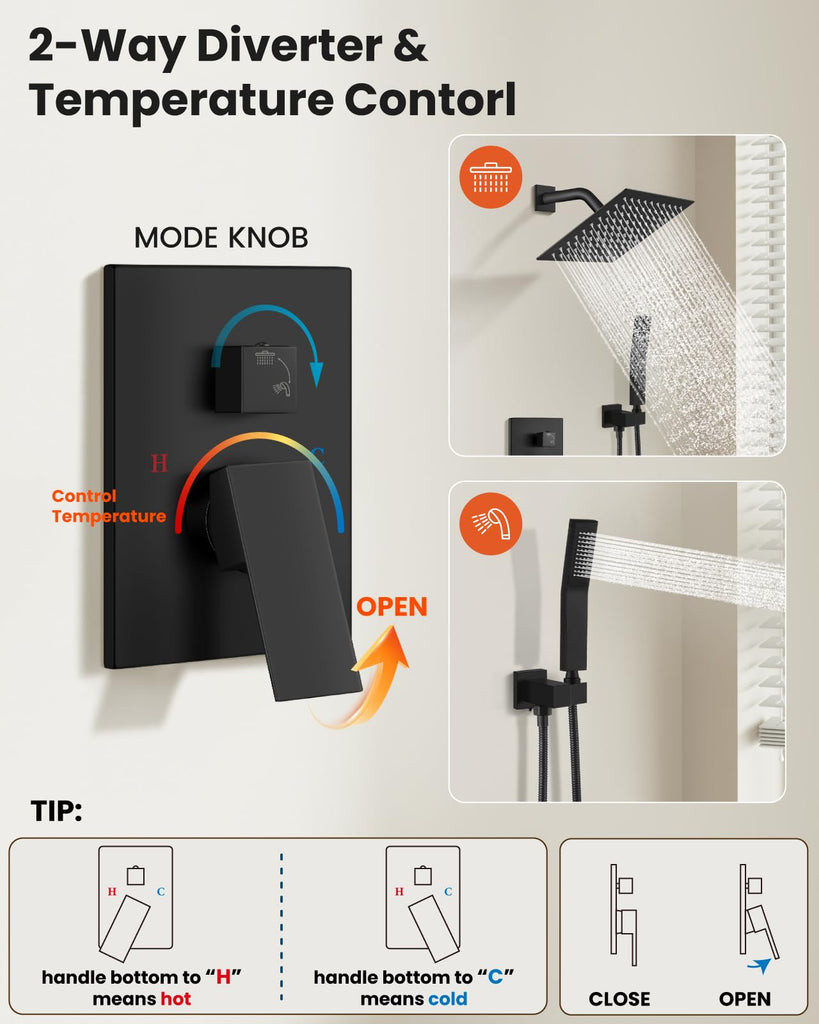 Shower Faucet Set with Handheld Spray Matte Black,8'' Head