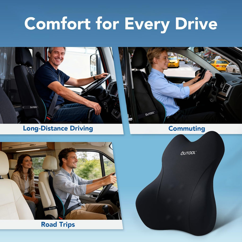 Patented Lumbar Support Pillow for Car, Truck Accessories Travel Essentials, Memory Foam Back Cushion for Driving