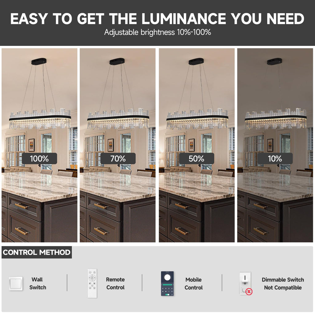 Black Led Modern Crystal Chandelier,Rectangle Chandeliers