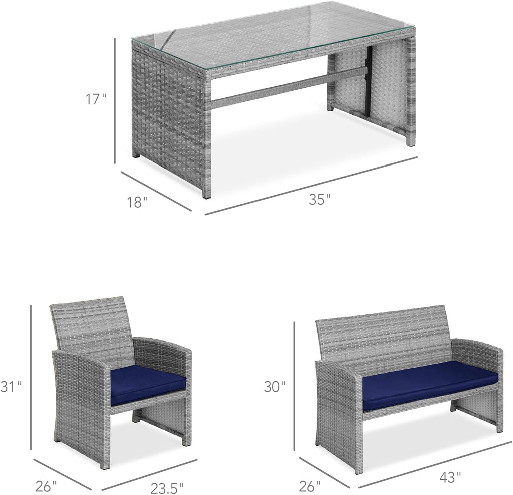 Best Choice Products 4-Piece Outdoor Wicker Patio Conversation Furniture Set for Backyard w/Coffee Table