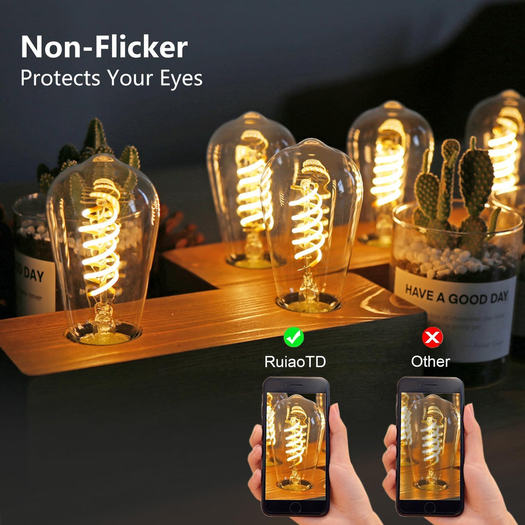 ST58 Dimmable LED Edison Light Bulbs, 2700K Clear Glass, 6 Pack
