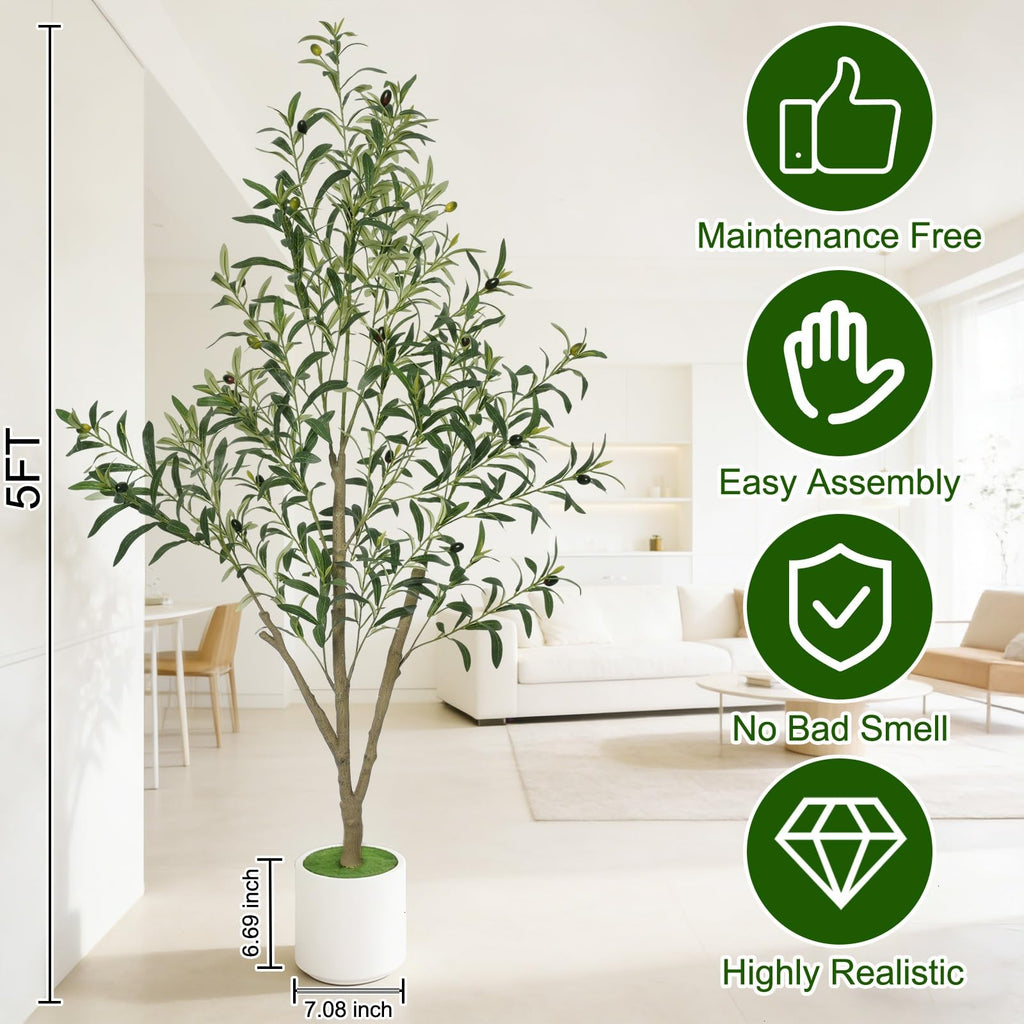 Faux Olive Tree Olive Trees Artificial Indoor with White Planter (5 FT)