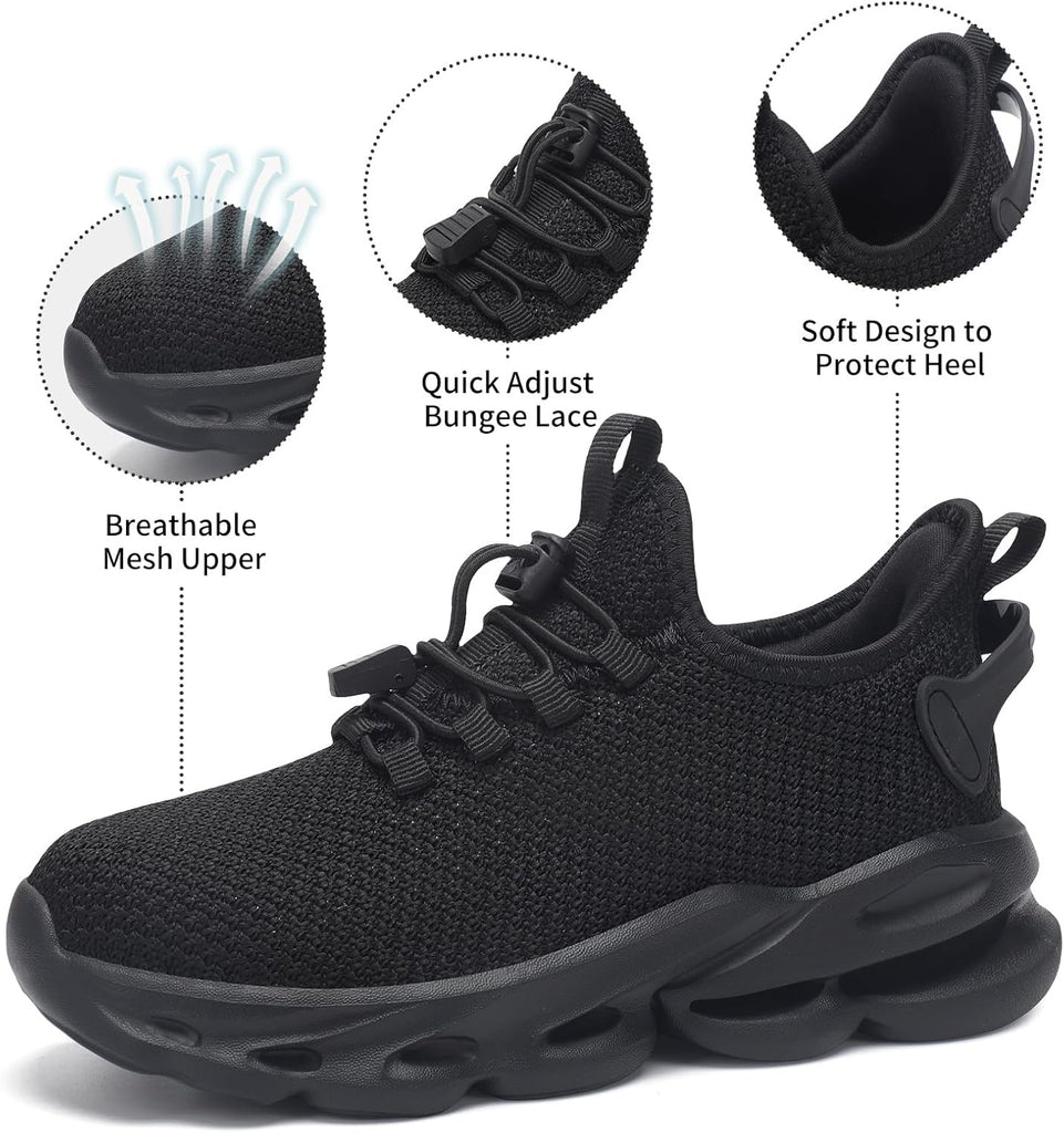Kids Shoes Boys Girls Tennis Shoes Lightweight Sports Kids Sneakers Slip on with Bungee Lace for Running/Walking
