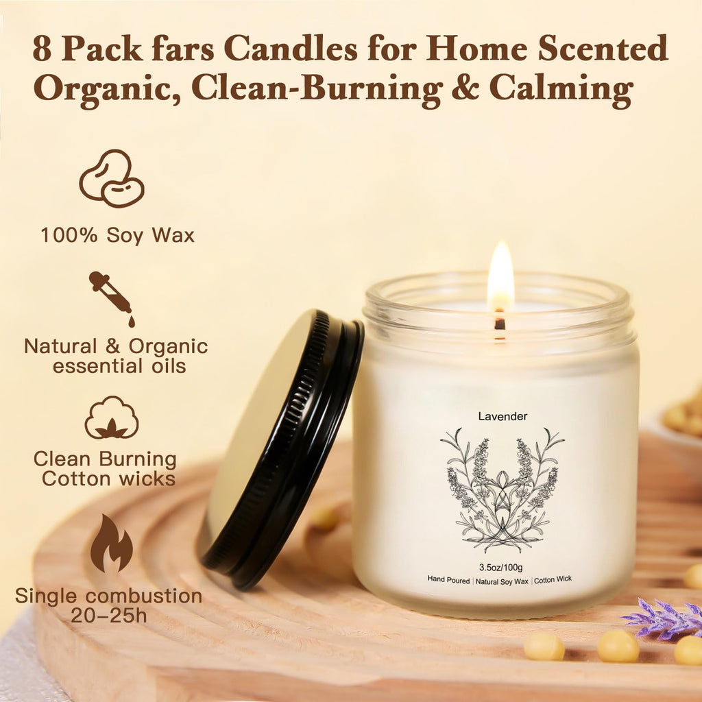 Fall Candles Gift Set, 8 Pack Long Lasting Soy Candles, Natural Aromatherapy Candles with Relaxing Scents, Perfect Spa