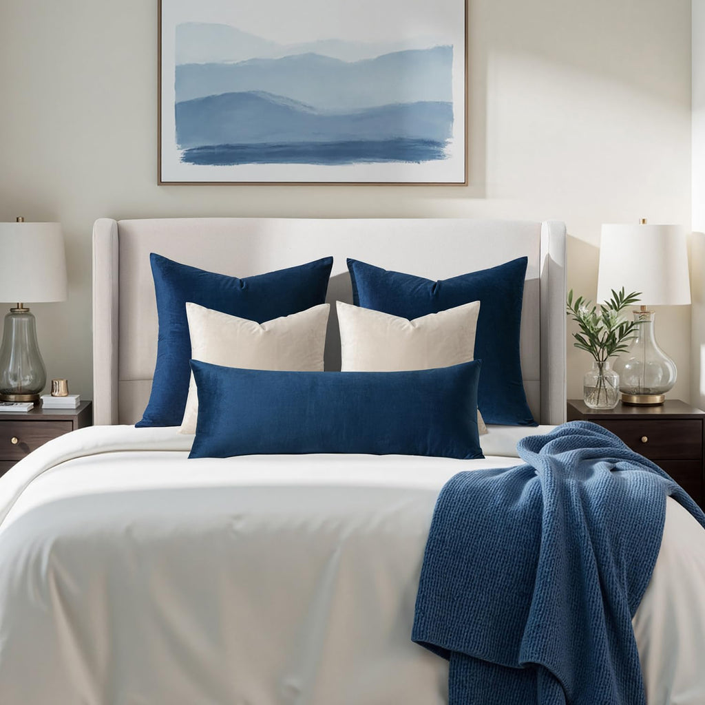 28x28 Inch Pack of 2 Euro Velvet Throw Pillow Covers Dark Blue