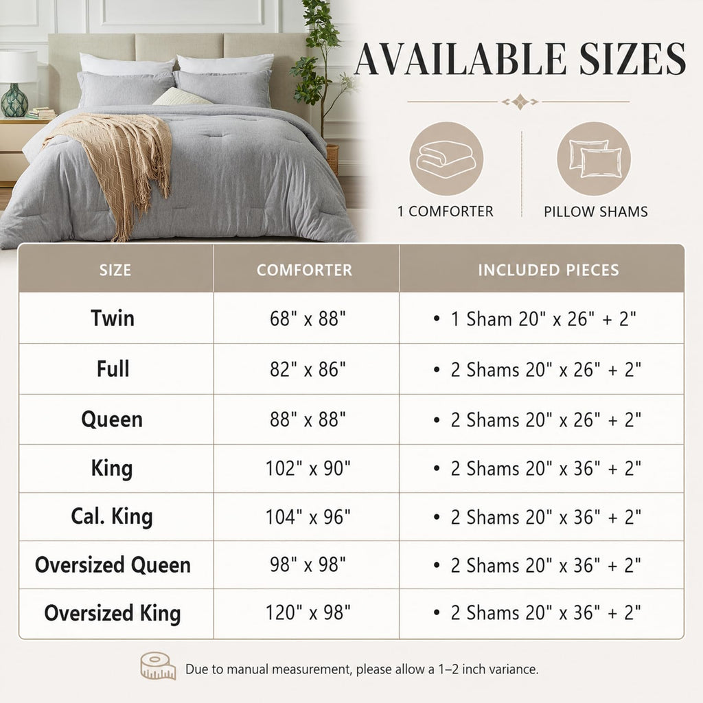 Comforter Set, Heathered Light Grey, 3 Pieces Bedding Sets