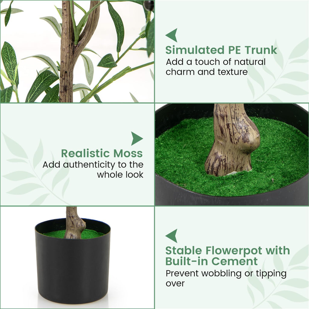 2 Pack Artificial Olive Tree, 4.5FT Faux Potted Olive Silk Tree with Realistic Branch Leaves & Fruits, Fake Greenery