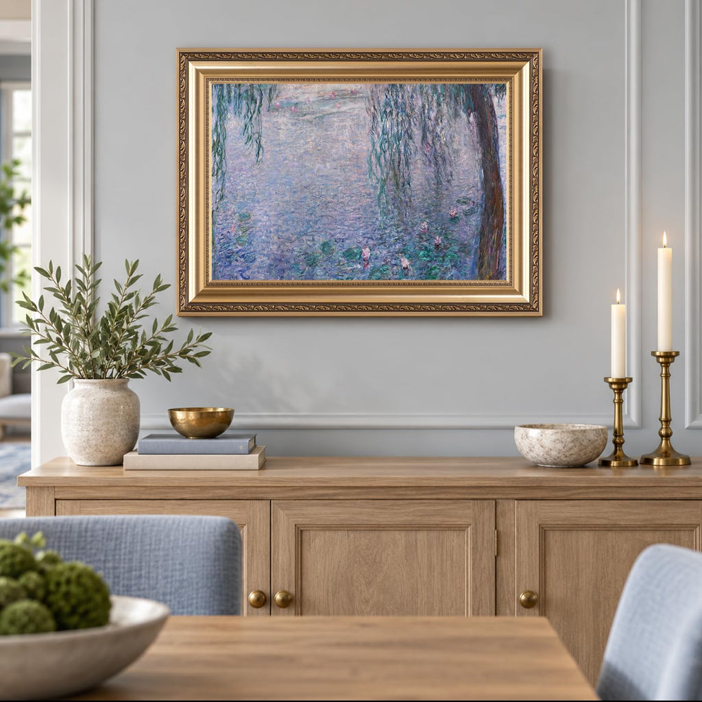 Claude Monet Wall Art Framed, Water Lilies, Willows, 24 x 16 in