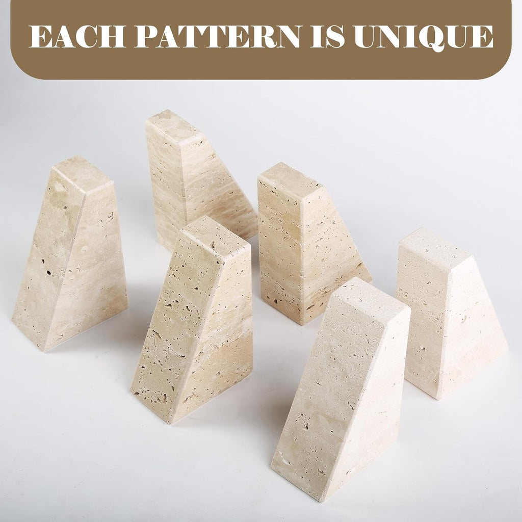 Travertine Bookends for Heavy Books, Marble Decorative Bookends for Shelves, Heavy-Duty Stone Book Ends for Hardback