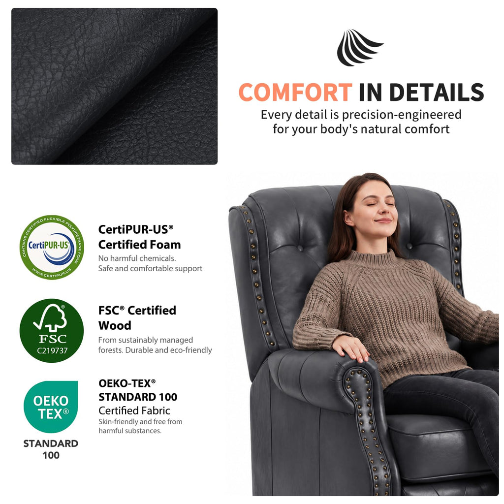 Dual Motor Zero Gravity Wingback Power Recliner Chair, Obsidian Black