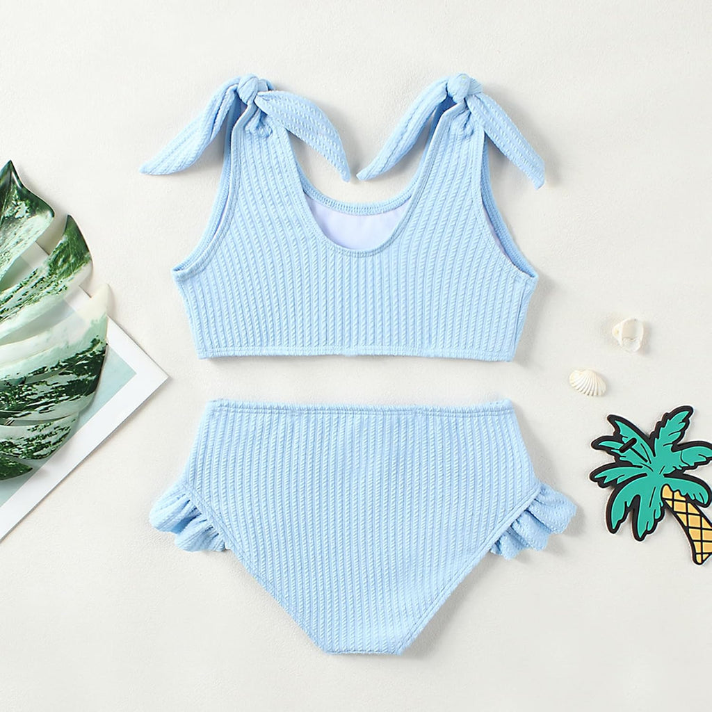 Toddler Girls Swimsuit 2 Piece Bikini Set Cute Textured Fabric Bow Bathing Suit Swimwear for Kids