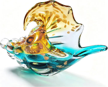 Hand Blown Sea Glass Decor Art - Large Glass Conch Shell, Beach Decorations, Coastal Bathroom & Bedroom Shelf Decor