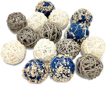 2 in Wicker Rattan Balls and Faux Moss Decorative Balls for Vase Centerpiece Bowls Orbs Filler Decor(Blue - Set of 15