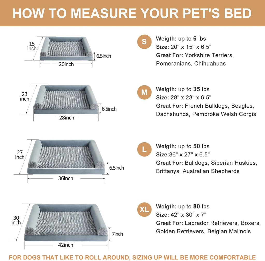 Orthopedic Couch Dog Beds for Large Dogs for Medium/Large/ExtraLarge Dogs - Egg Foam Sofa Dog Bed with Waterproof