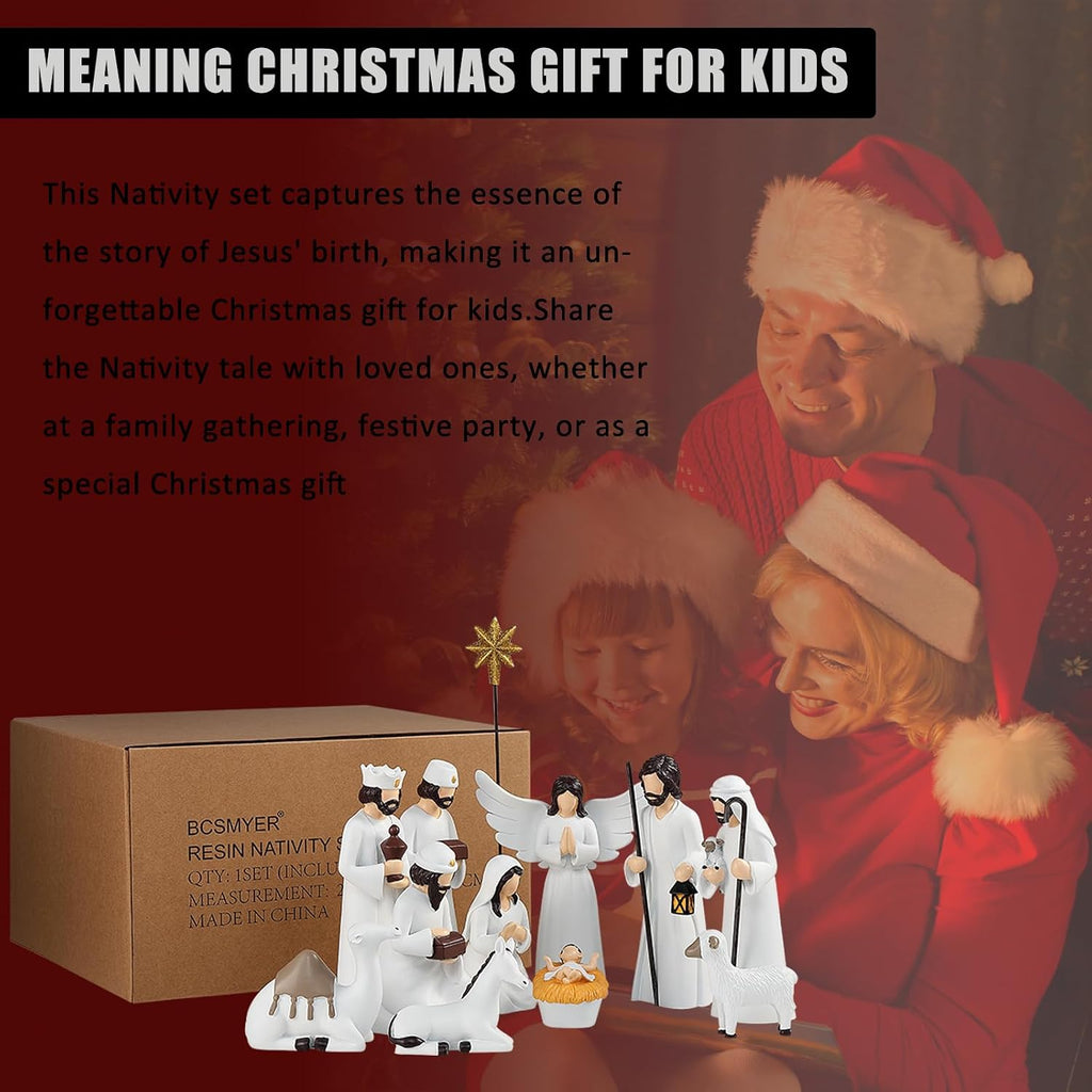 Nativity Sets for Christmas Indoor,12 Pieces 6.5 Inch Elegant Nativity Set for Tabletop Decorations,Christmas Resin