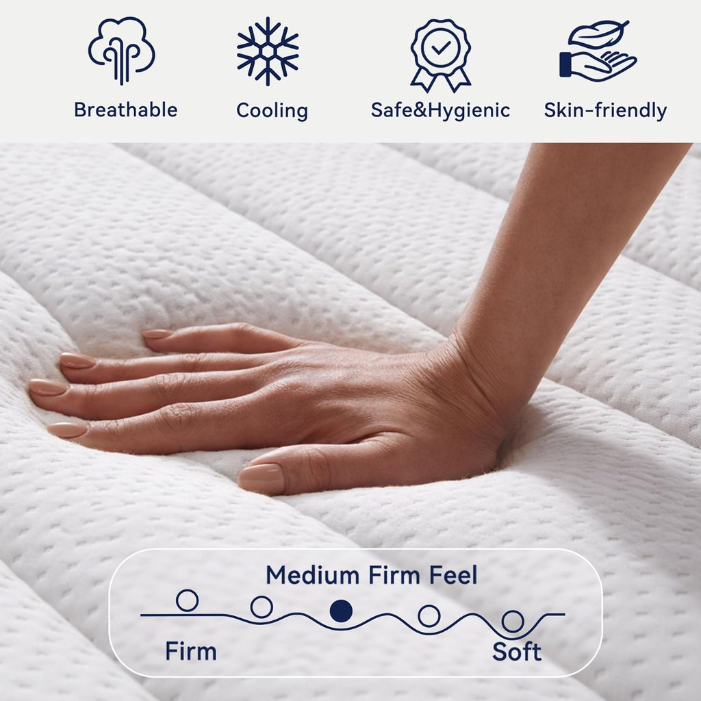 Upgraded Luxury 14 Inch California King Size Hybrid Mattress, Firm Feel | Memory Foam & Pocket Springs, Reinforced