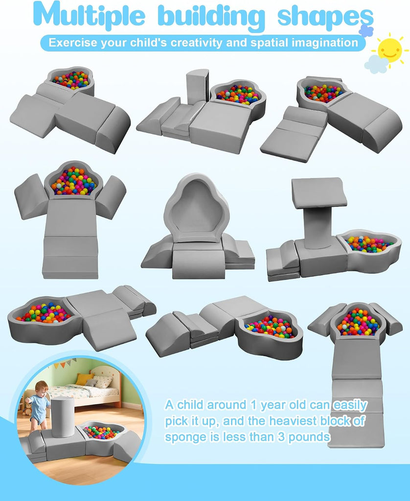 Soft Play Set, Baby Foam Climbing Blocks with Anti-Slip Particles Bottom for Toddlers 6-12 Months, High-Density Foam