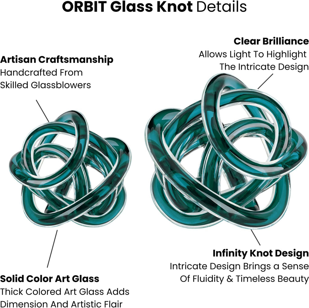 Orbit Hand Blown Glass Infinity Knot Sculpture - 4.5 Inch Glass Art Teal Knot Decor Ball Decor, Small Centerpiece