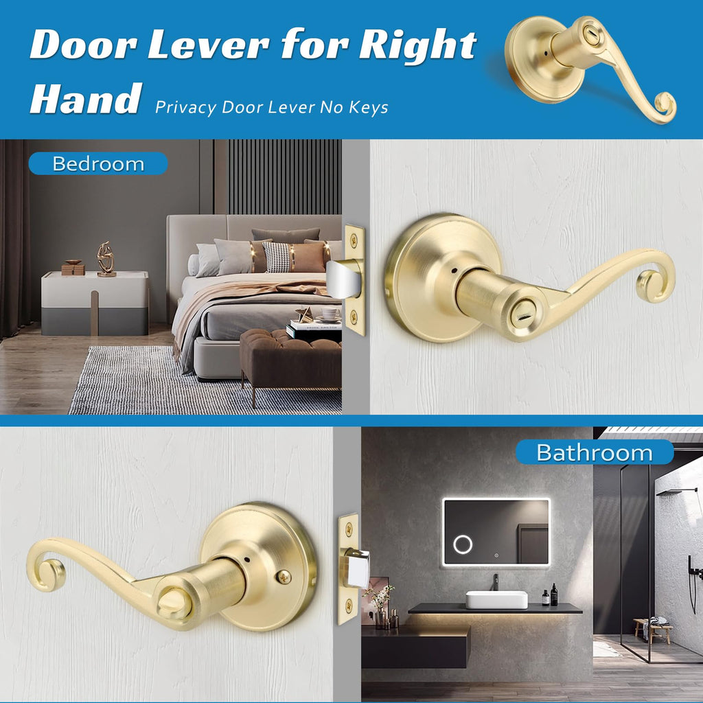 1 Pack Gold Door Handle, Wave Style Privacy Door Lever