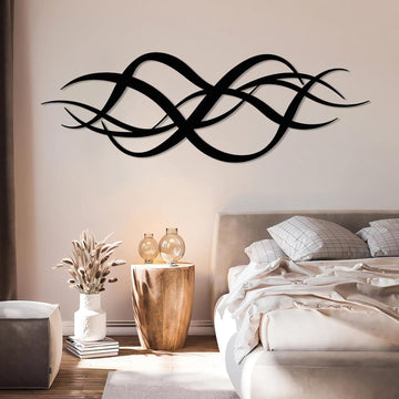 Abstract Geometric Metal Wall Art, Line Art Wall Decor, Modern Minimalist Decor (Black 1, 24"x8"/60x20cm)