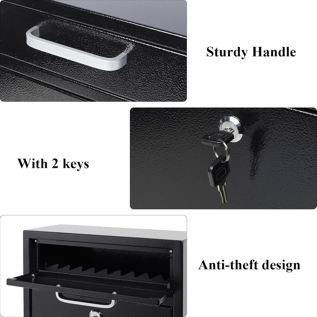Locking Mailbox Mount Mailboxes Large, Security Drop Box with Lock, 16.2H x 11.22L x 4.72W Inches, Black XLarge