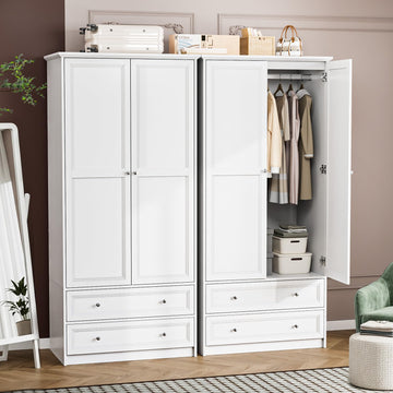 72" Wooden Armoire Wardrobe Closet with 2 Doors and 2 Drawers, White