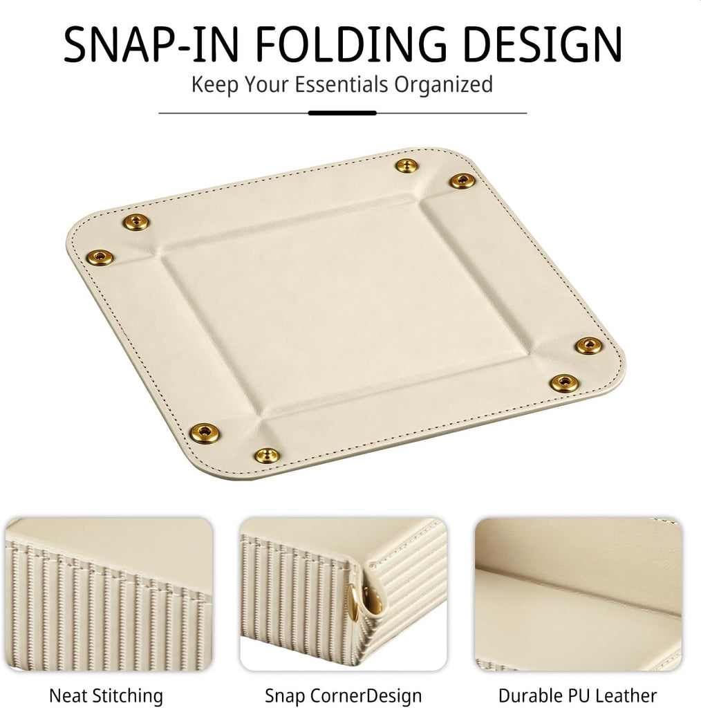 Travel Valet Tray,Foldable PU Leather Catchall Tray,Coin Bowl Dish