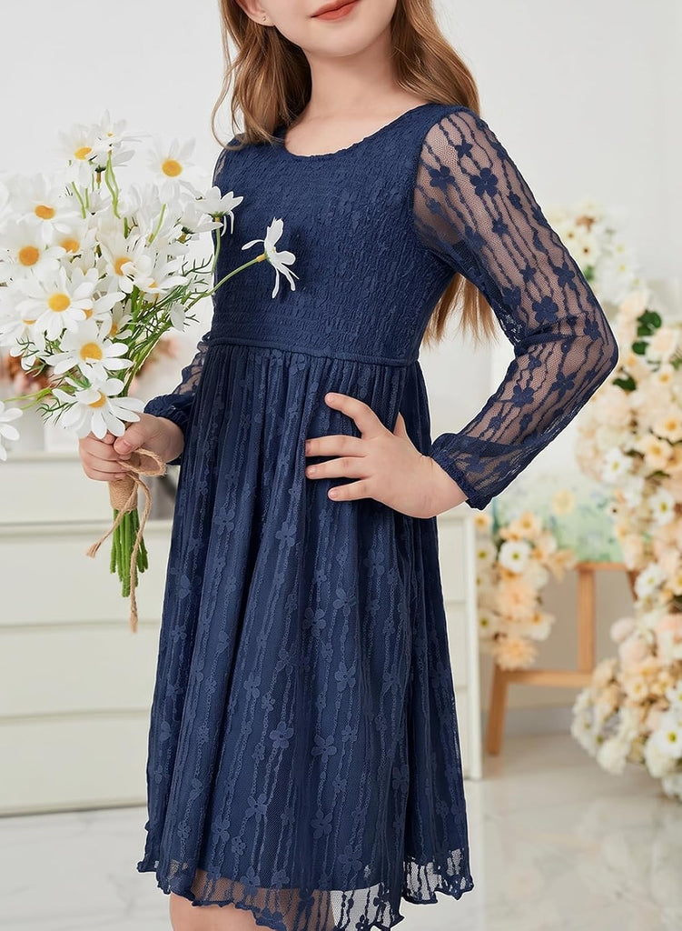 Girls Fall Long Sleeve Lace Dresses Semi Formal Party