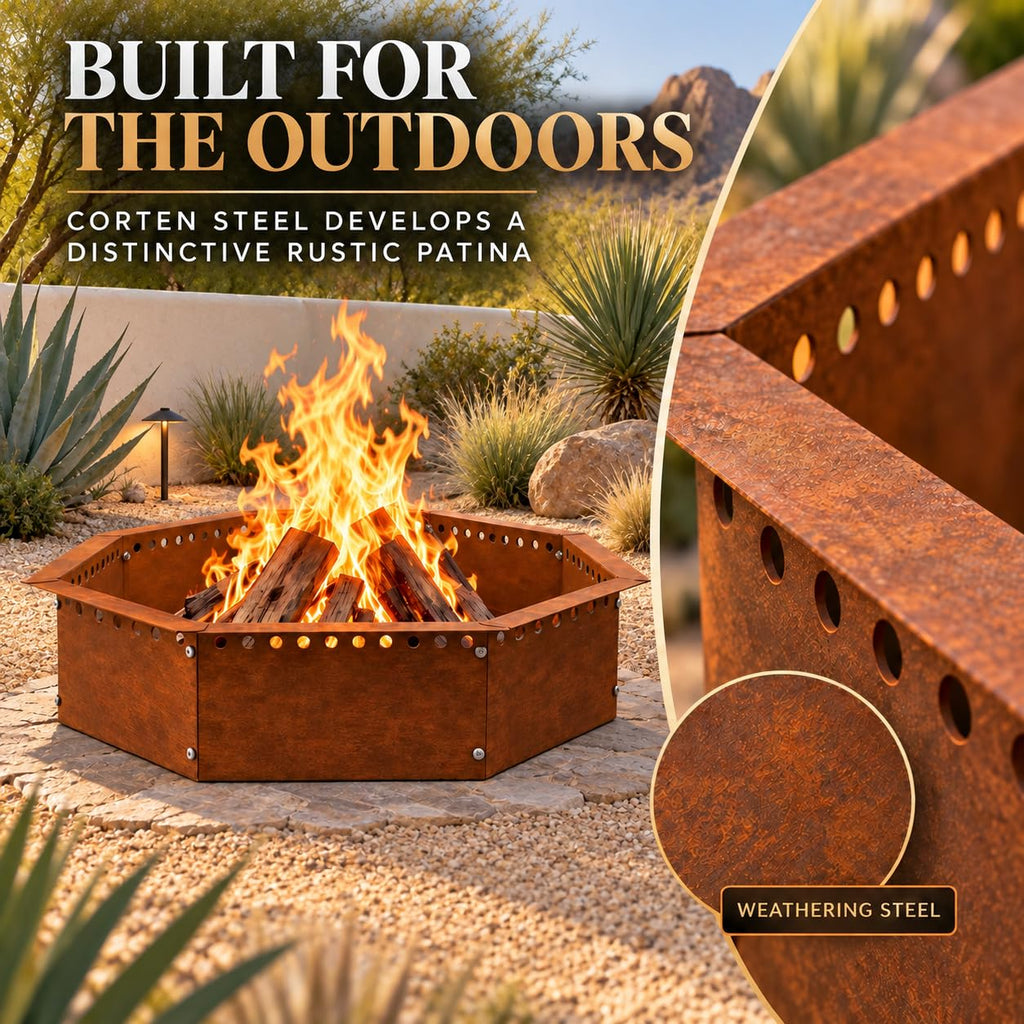 Smokeless Fire Pit Ring Outdoor - 40 inch Outer/36 inch Inner Octagonal
