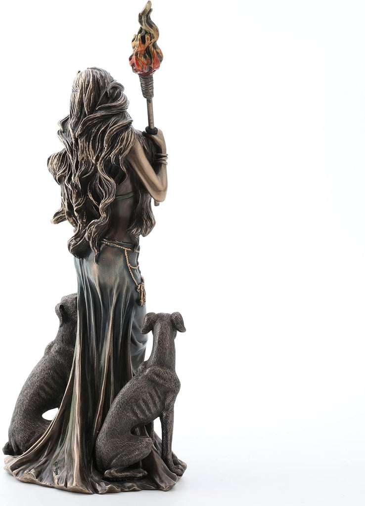 13 3/8" Tall Cold Cast Resin Antique Bronze Finish Hecate Greek Goddess of Magic with Her Hounds Statue Figurine
