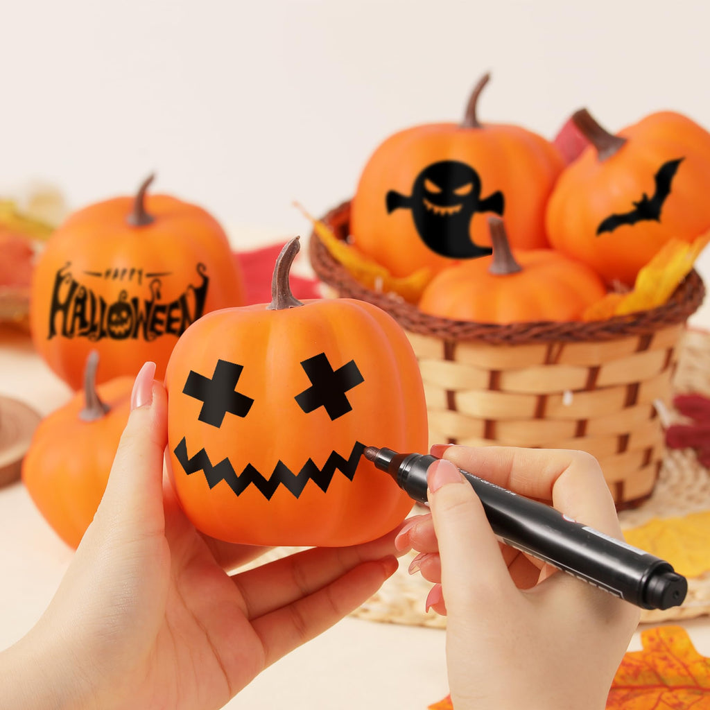 Orange Artificial Pumpkins, Harvest Decor Foam Pumpkin 8 PCS Set