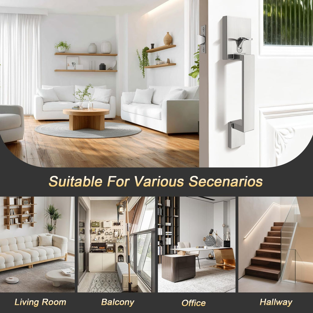 Satin Nickel Front Door Handle, Brushed Nickel Entry Handleset, Single Cylinder Front Door Handle Only, Reversible