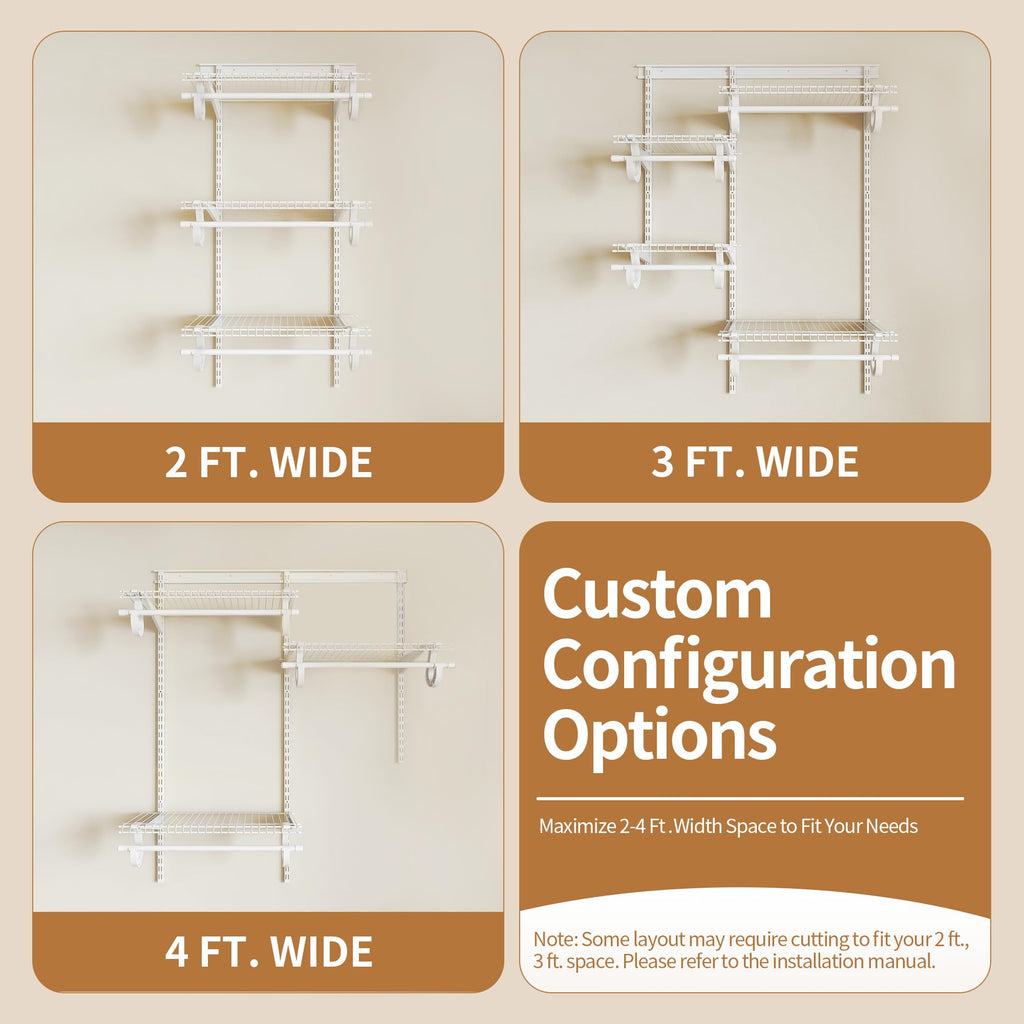 2-4 Ft. White Custom Insert Wire Closet Organizer System Kit