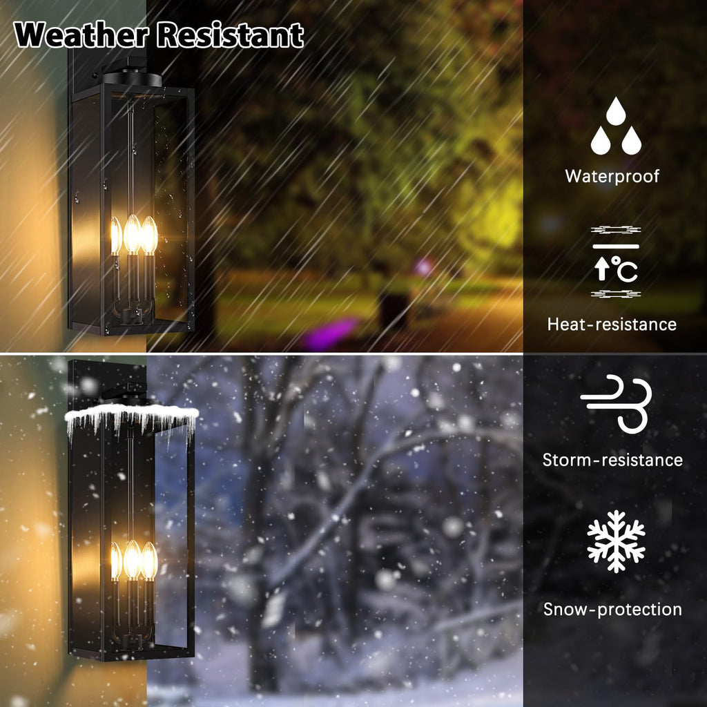 20'' Large Outdoor Wall Lights, Modern Black Exterior Wall Lanterns
