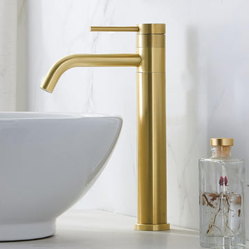 Gold Vessel Sink Faucet, 360 Swivel Brushed Gold Vessel Faucet, Single Handle Tall Body Farmhouse Vessel Faucet