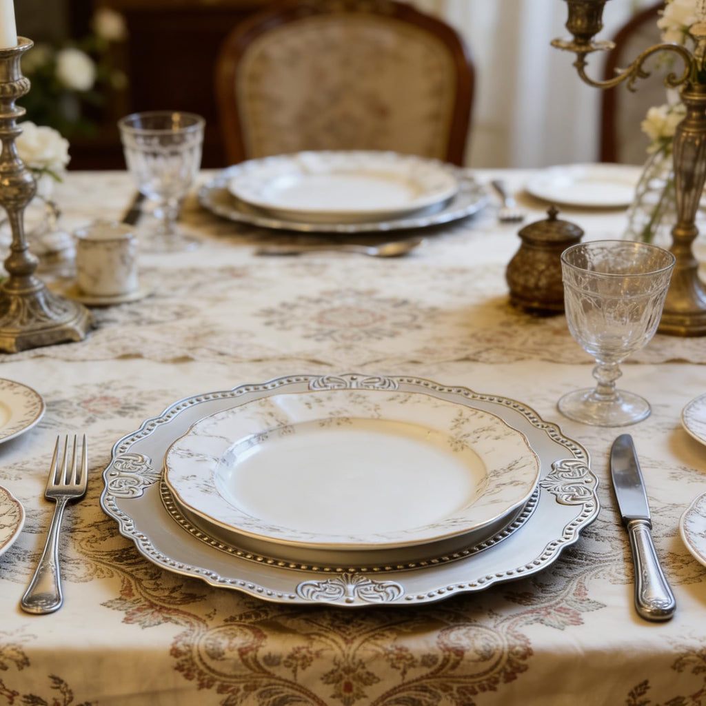 13-Inch Beaded Charger Plates, 6 Pcs Plastic Dinner Plate Chargers for Wedding Party and Event, Beaded Silver
