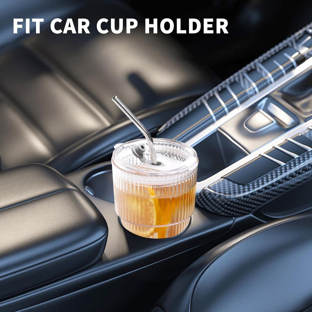 16 OZ Iced Coffee Cups with Lids and Straws Set of 4, Unbreakable Plastic Drinking Glasses Reusable Iced Coffee Glass