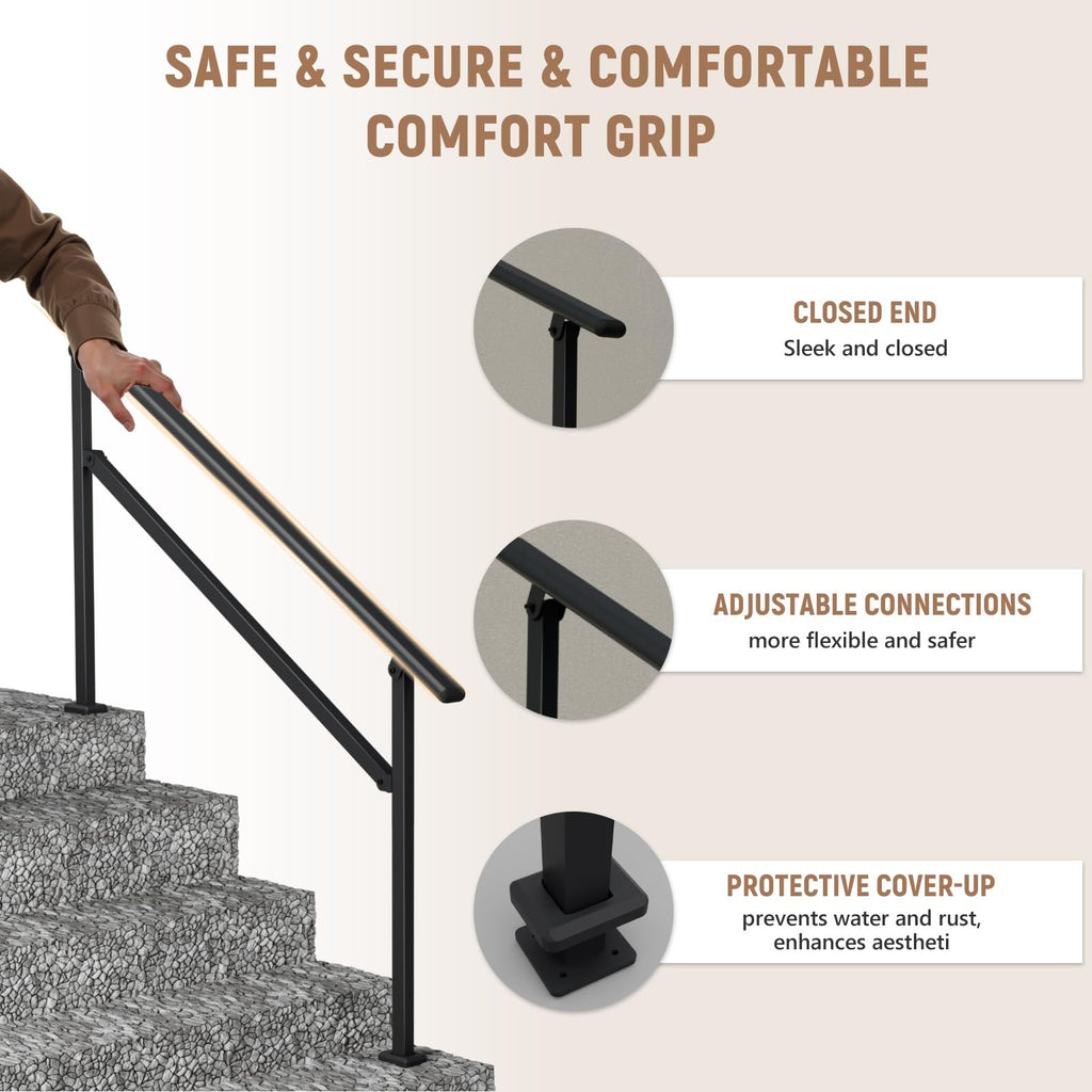Hand Rails for Outdoor Steps, 4-5 Step Railing for Stairs, Adjustable Porch Railing, Hand Rails for Seniors, Outdoor Deck