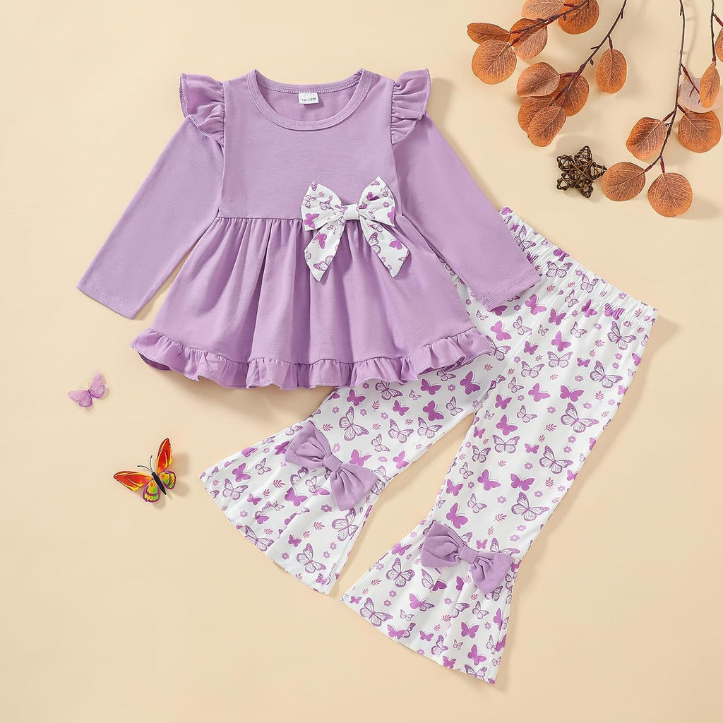 Toddler Girl Fall Winter Clothes Ruffle Top Flare Pants 2Pcs