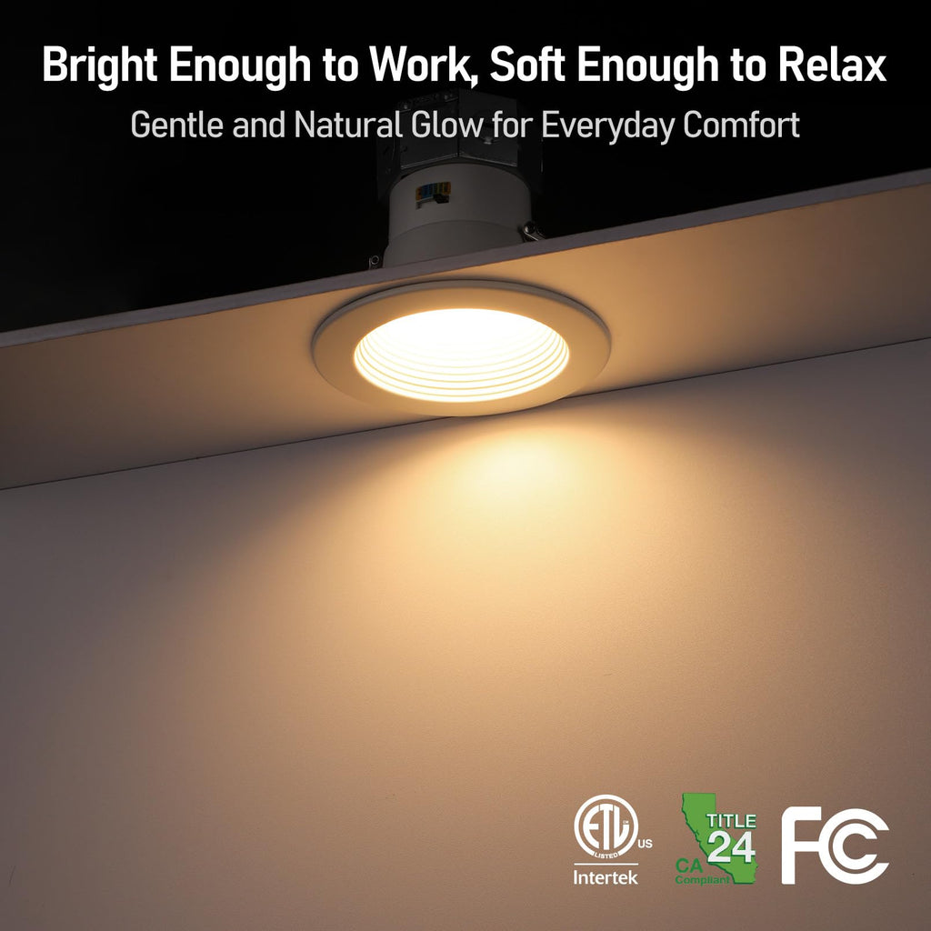 6CCT 4 Inch LED Recessed Light Canless, Dim to Warm, White