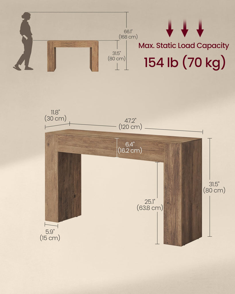 47.2 Inches Entryway Table, Thick Tabletop Console Table, Farmhouse